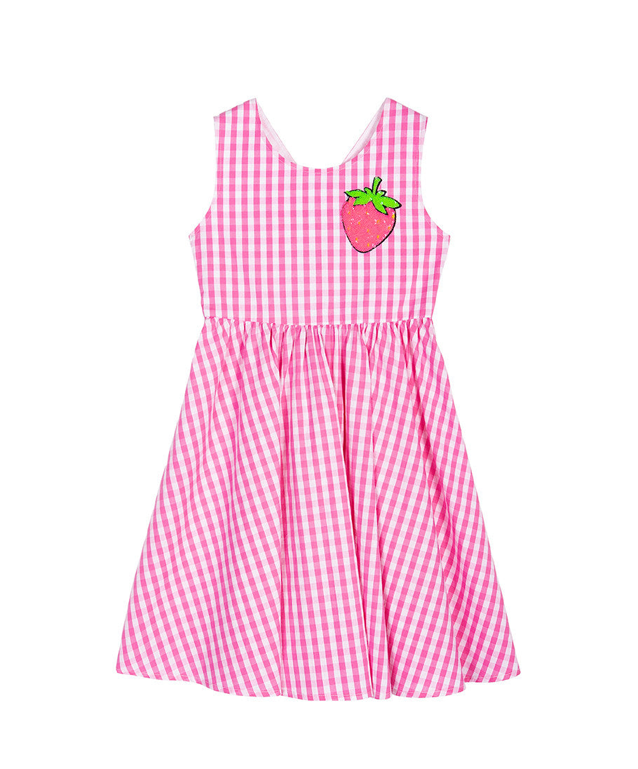 Pink Plaid Sequin Strawberry Dress