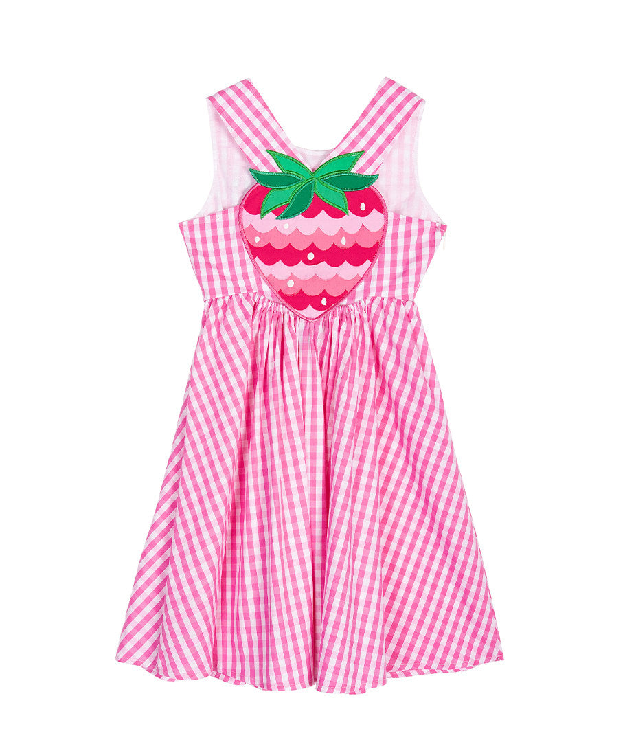 Pink Plaid Sequin Strawberry Dress