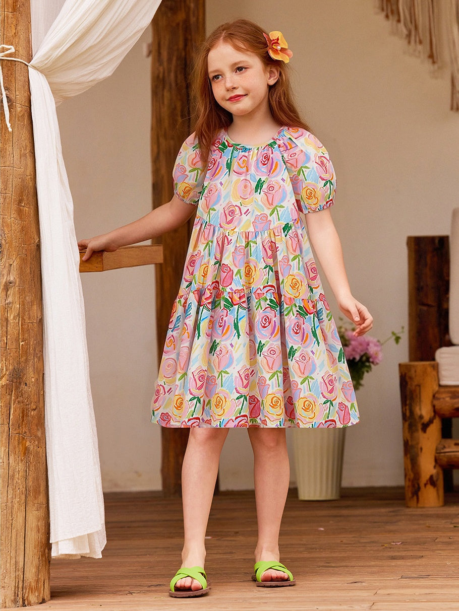 Floral Bubble Sleeve Dress