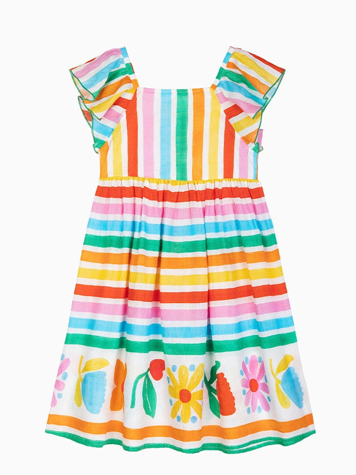 Rainbow Striped Flower Print Dress