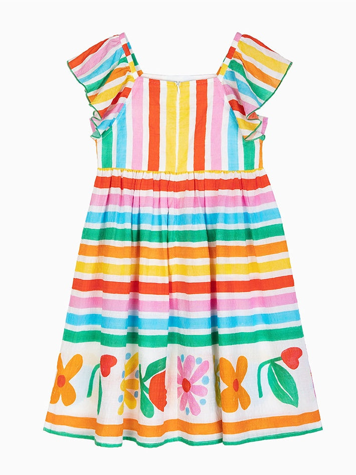 Rainbow Striped Flower Print Dress