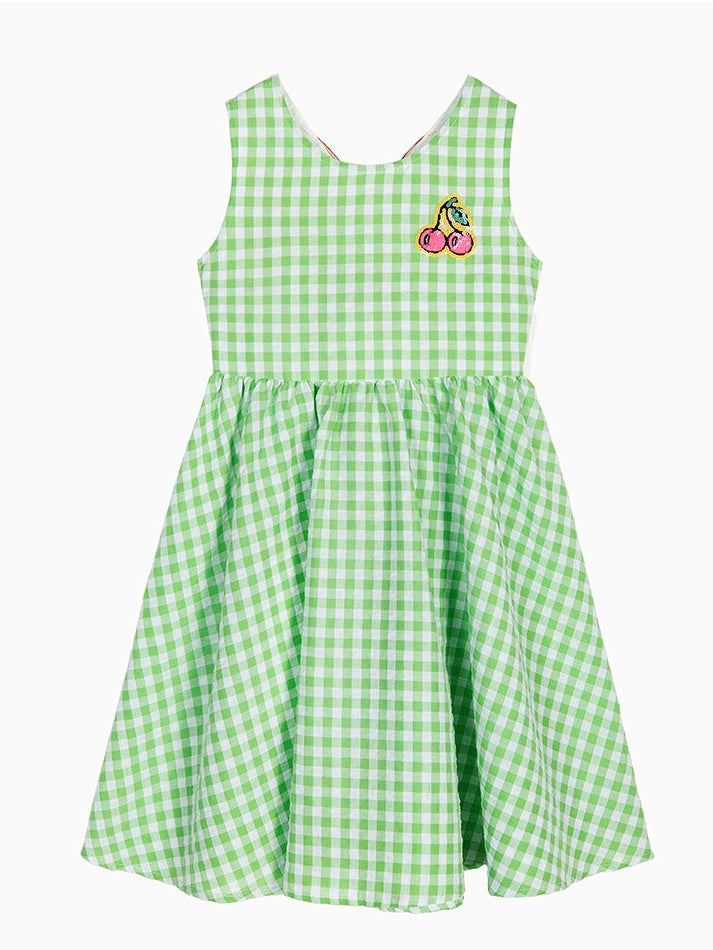 Green Plaid Butterfly Sleeveless Dress