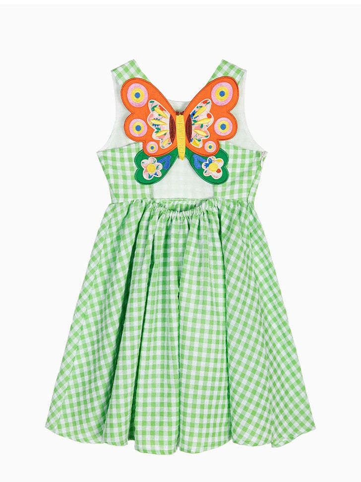 Green Plaid Butterfly Sleeveless Dress