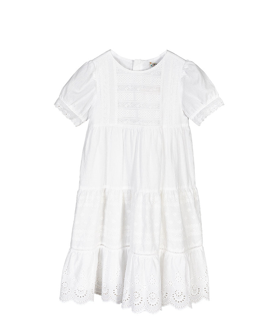 Lace Fly Sleeve Ruffled Dress