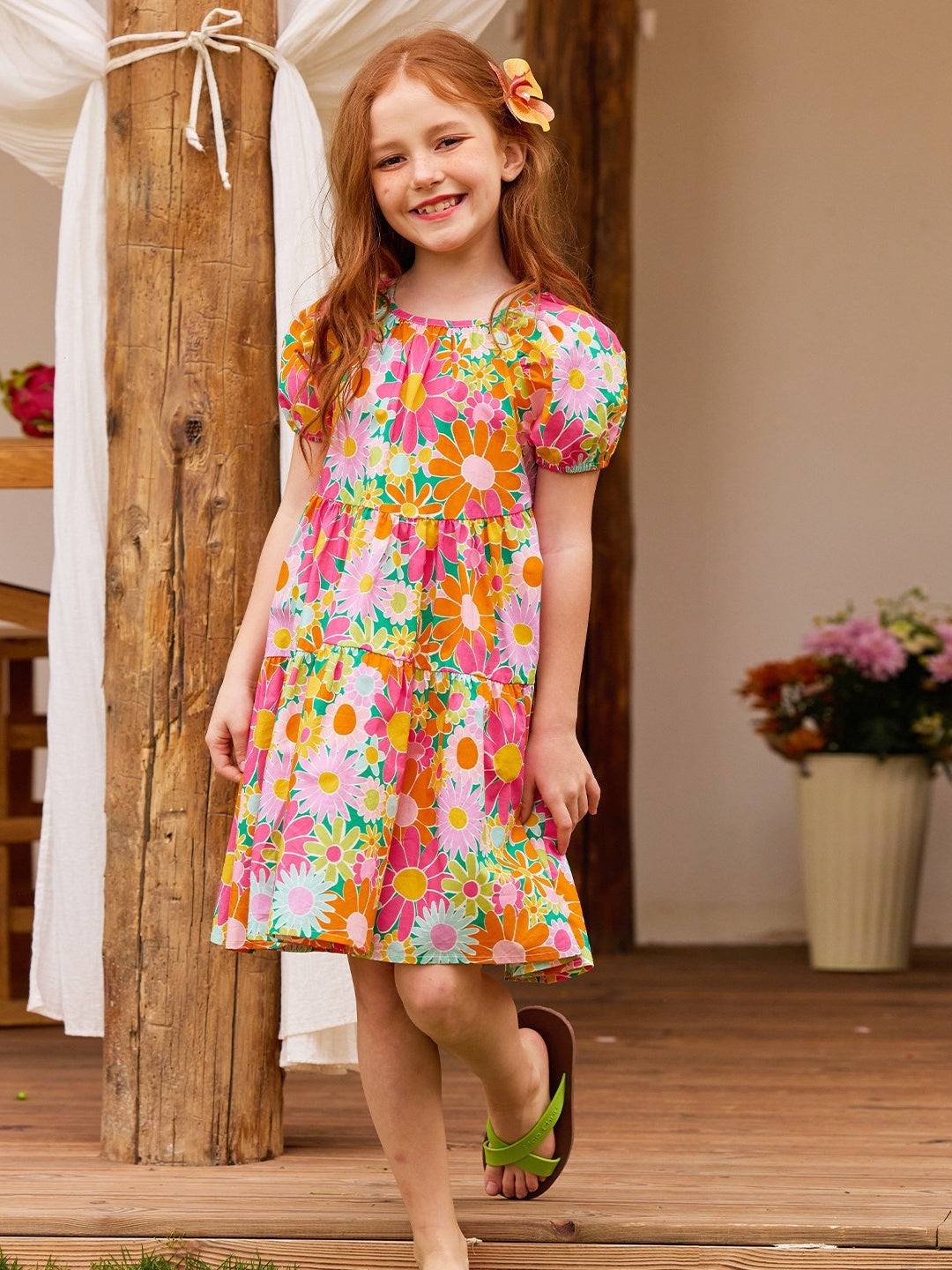 Floral Bubble Sleeve Dress